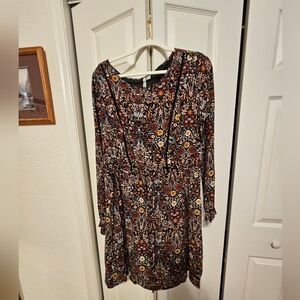 LC Lauren Conrad Black and Red Long Sleeve Scoop Neck Sundress